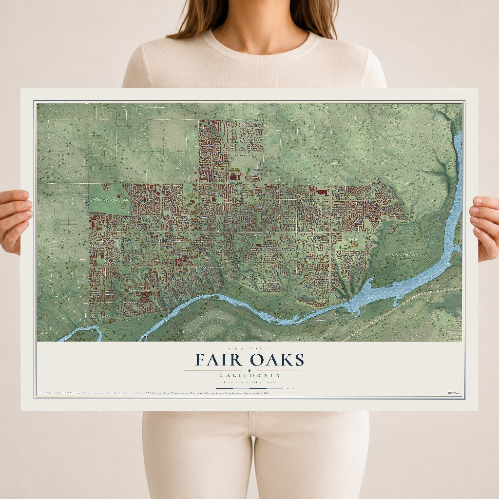Map of Fair Oaks, California, 18 x 24 inch unframed archival matte print