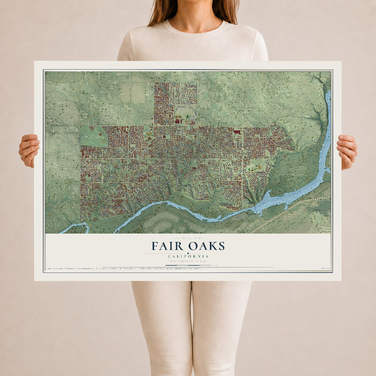 Map of Fair Oaks, California, 24 x 36 inch unframed archival matte print
