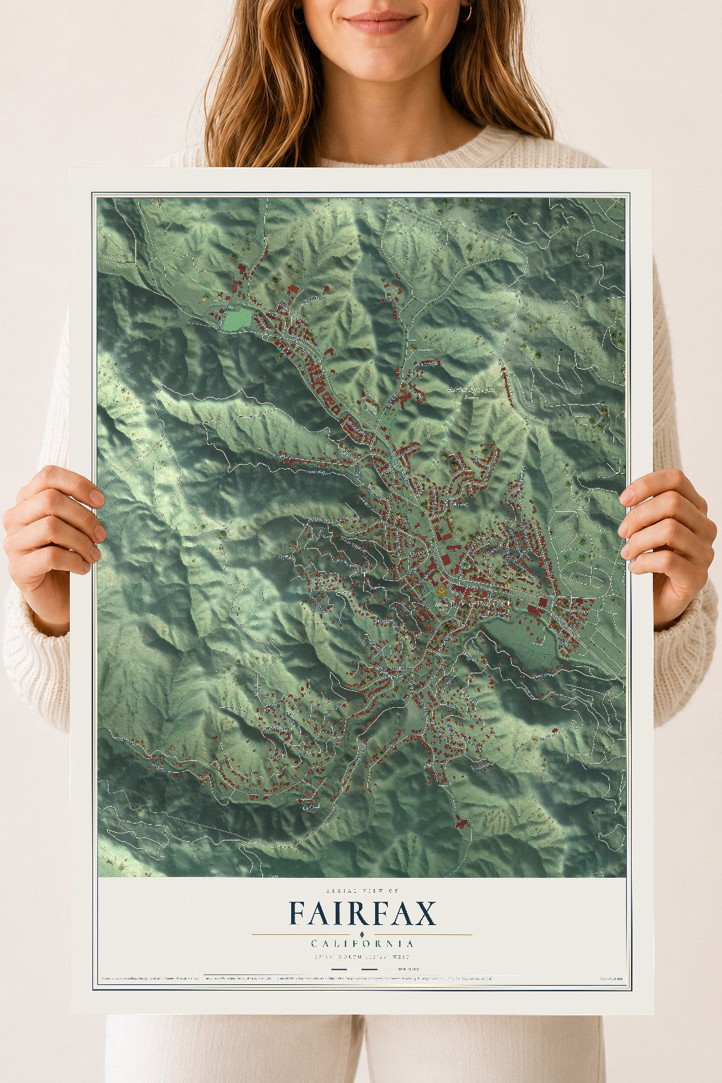 Map of Fairfax, California, 18 x 24 inch unframed archival matte print