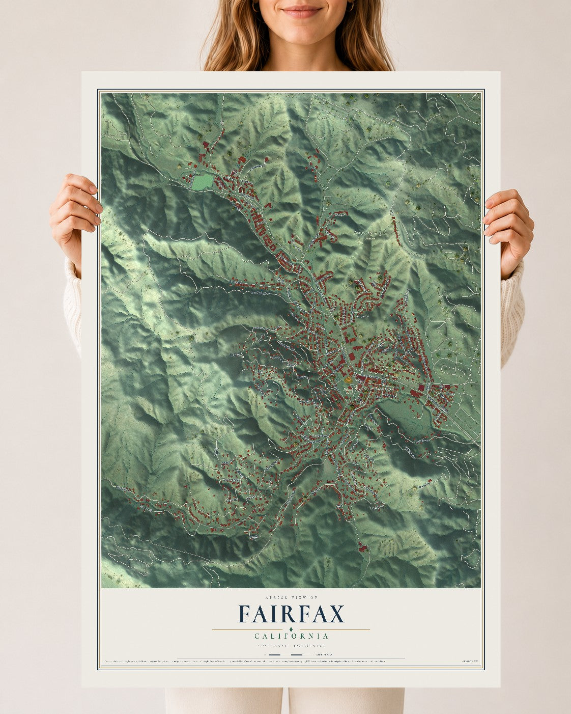 Map of Fairfax, California, 24 x 36 inch unframed archival matte print