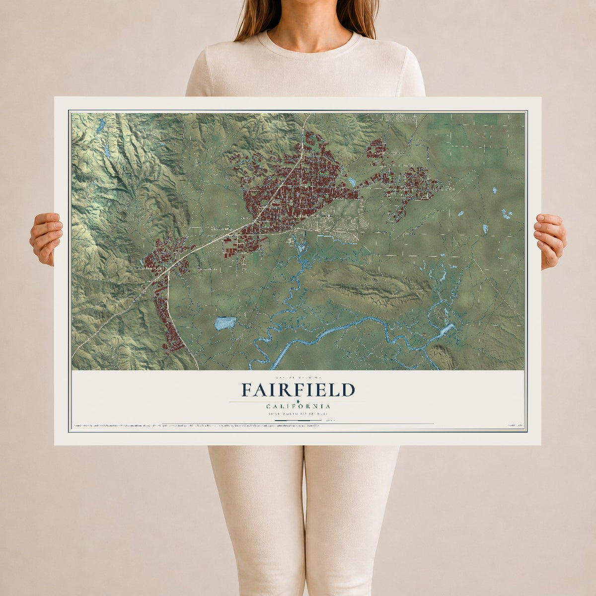 Map of Fairfield, California, 24 x 36 inch unframed archival matte print