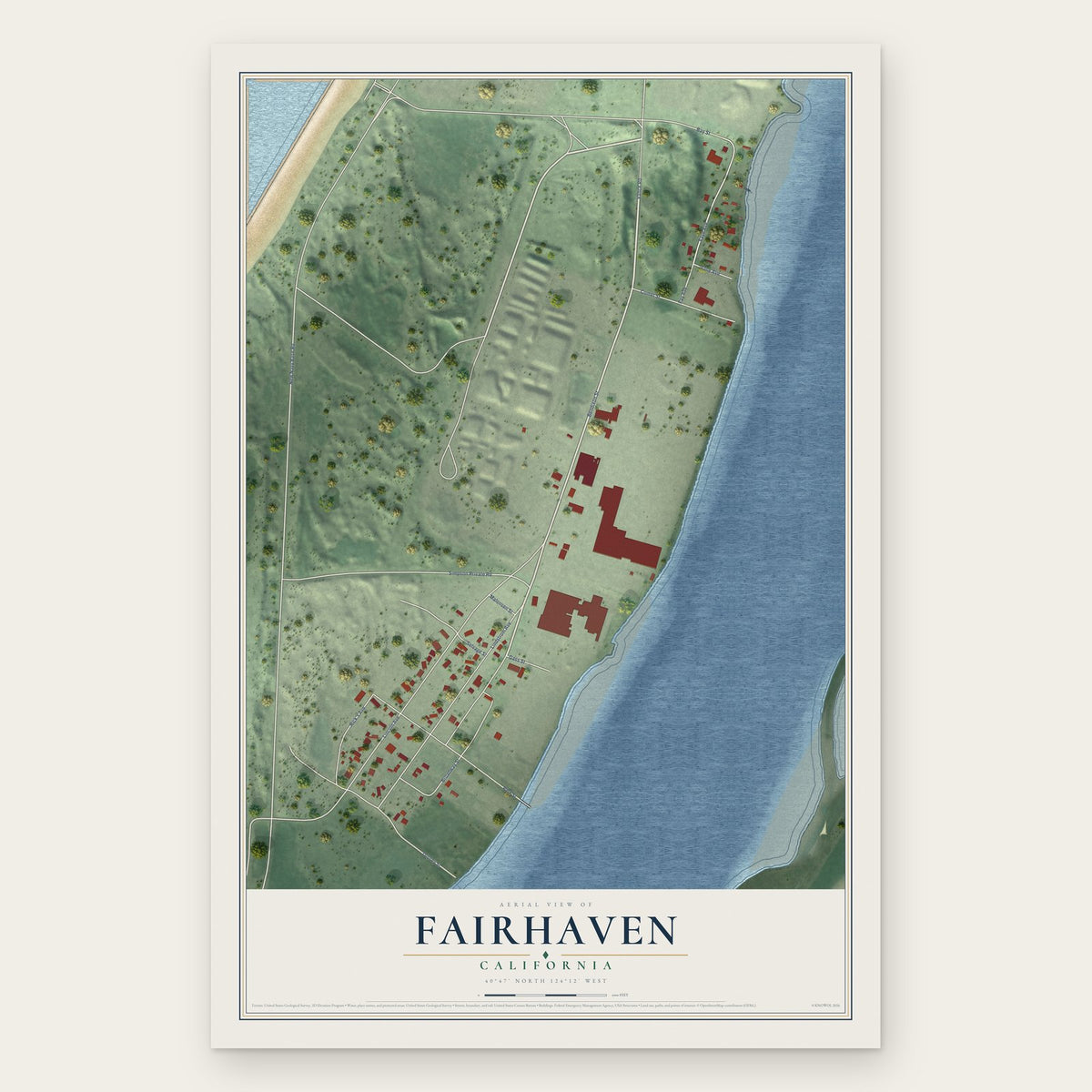 Fairhaven, California map print, the full design