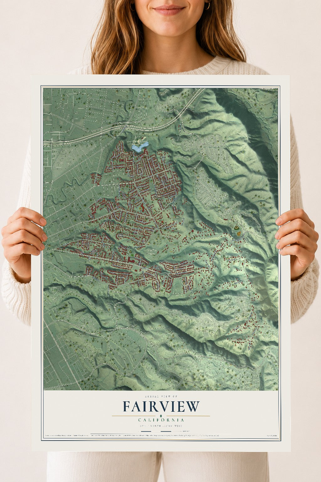 Map of Fairview, California, 18 x 24 inch unframed archival matte print