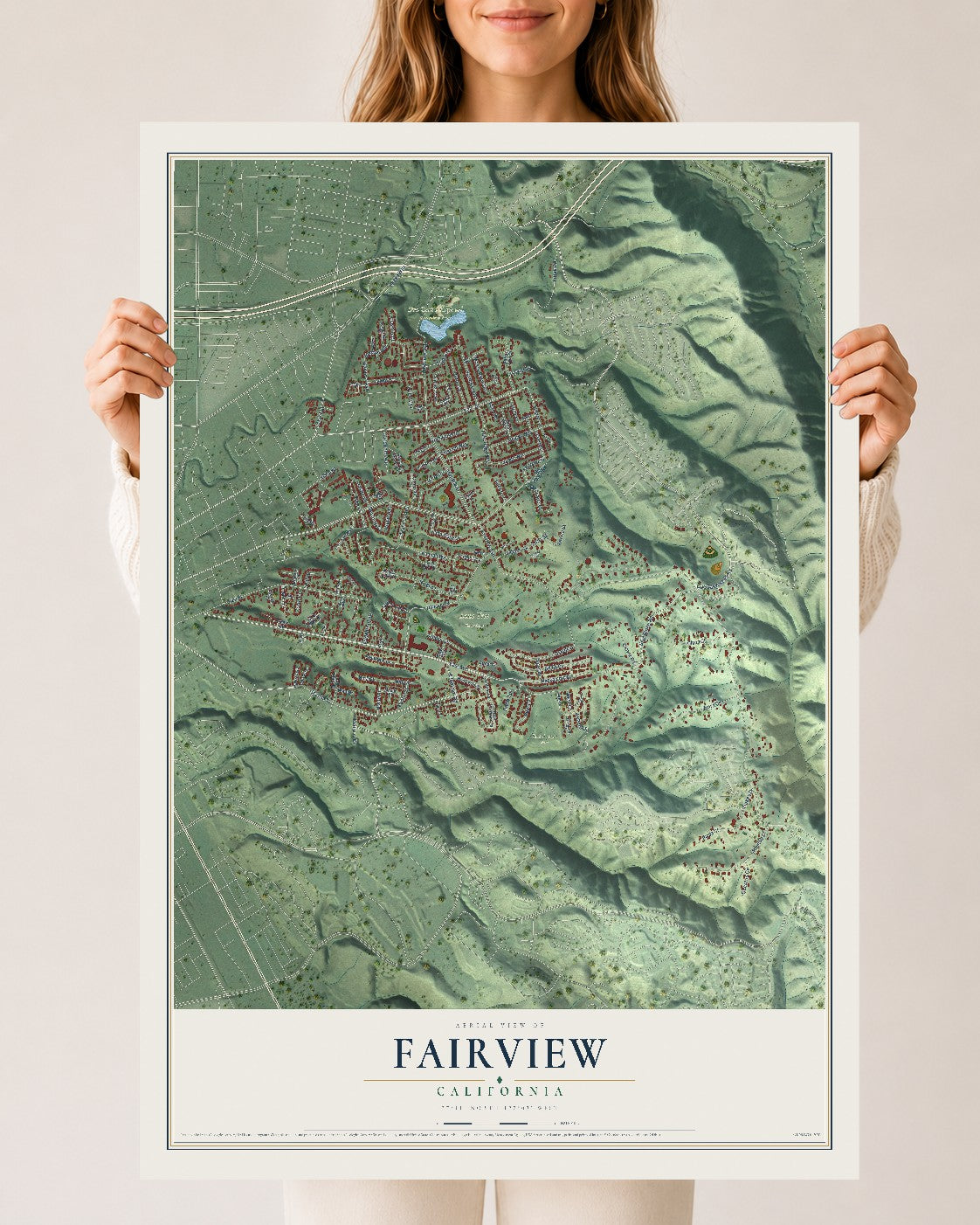 Map of Fairview, California, 24 x 36 inch unframed archival matte print