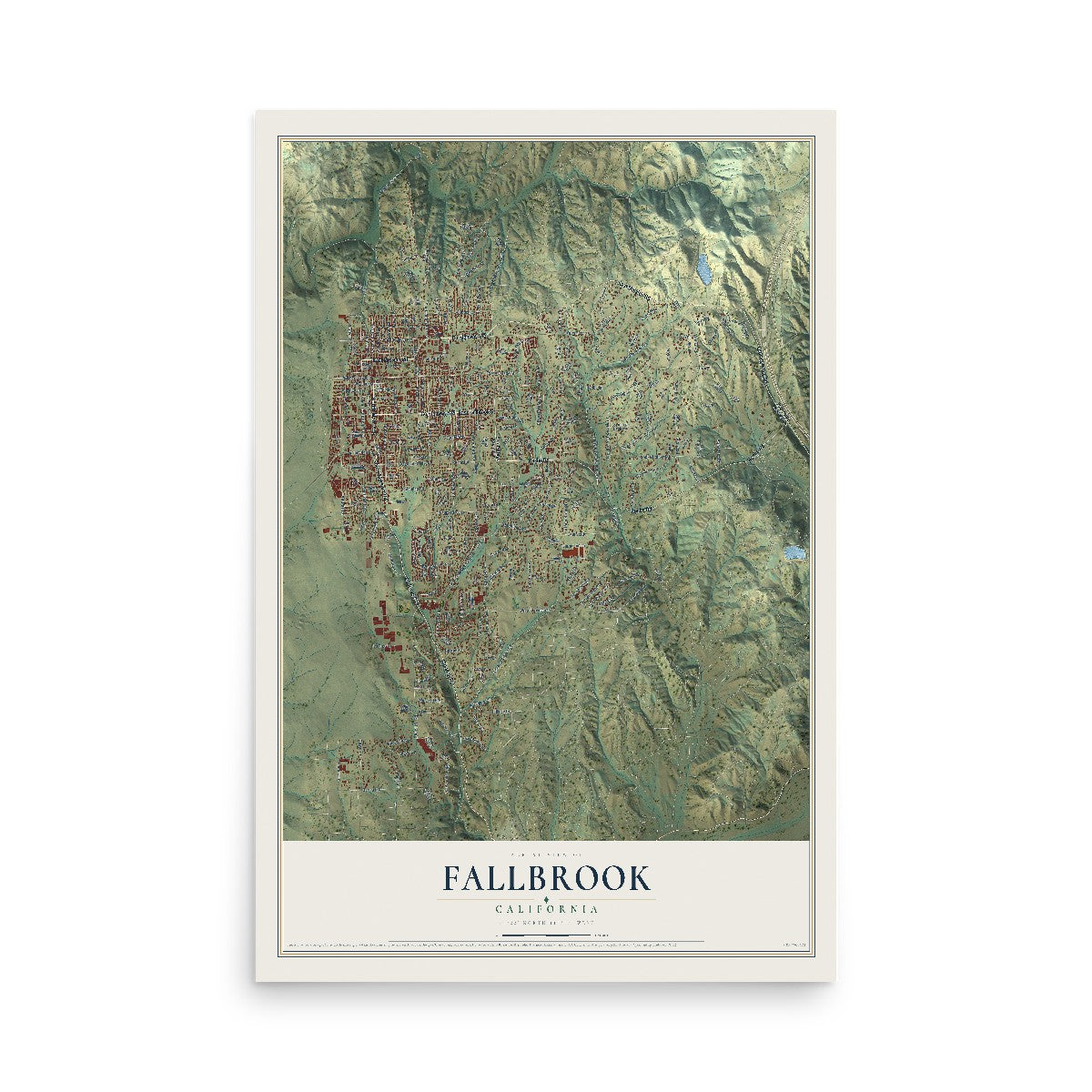 Map of Fallbrook, California, 12 x 18 inch unframed archival matte print