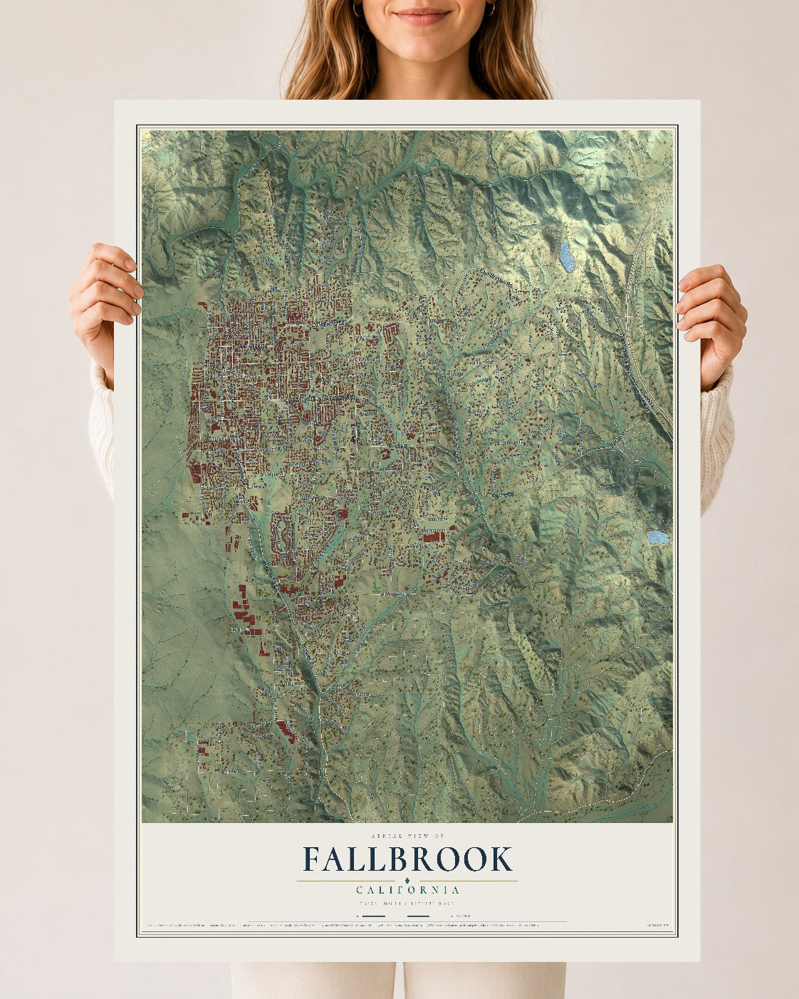 Map of Fallbrook, California, 24 x 36 inch unframed archival matte print