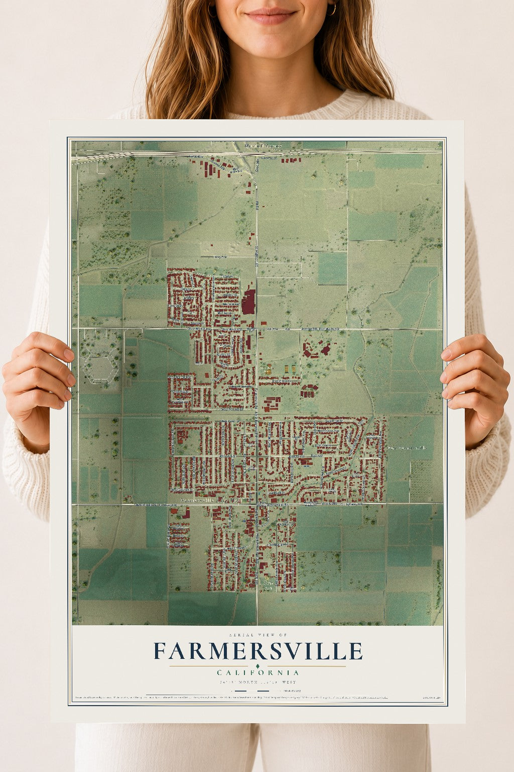 Map of Farmersville, California, 18 x 24 inch unframed archival matte print