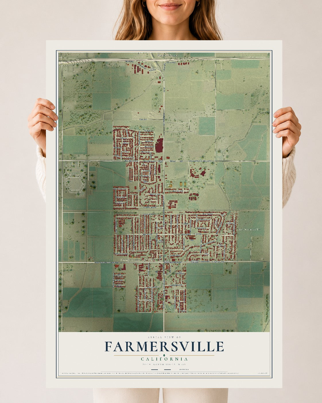 Map of Farmersville, California, 24 x 36 inch unframed archival matte print
