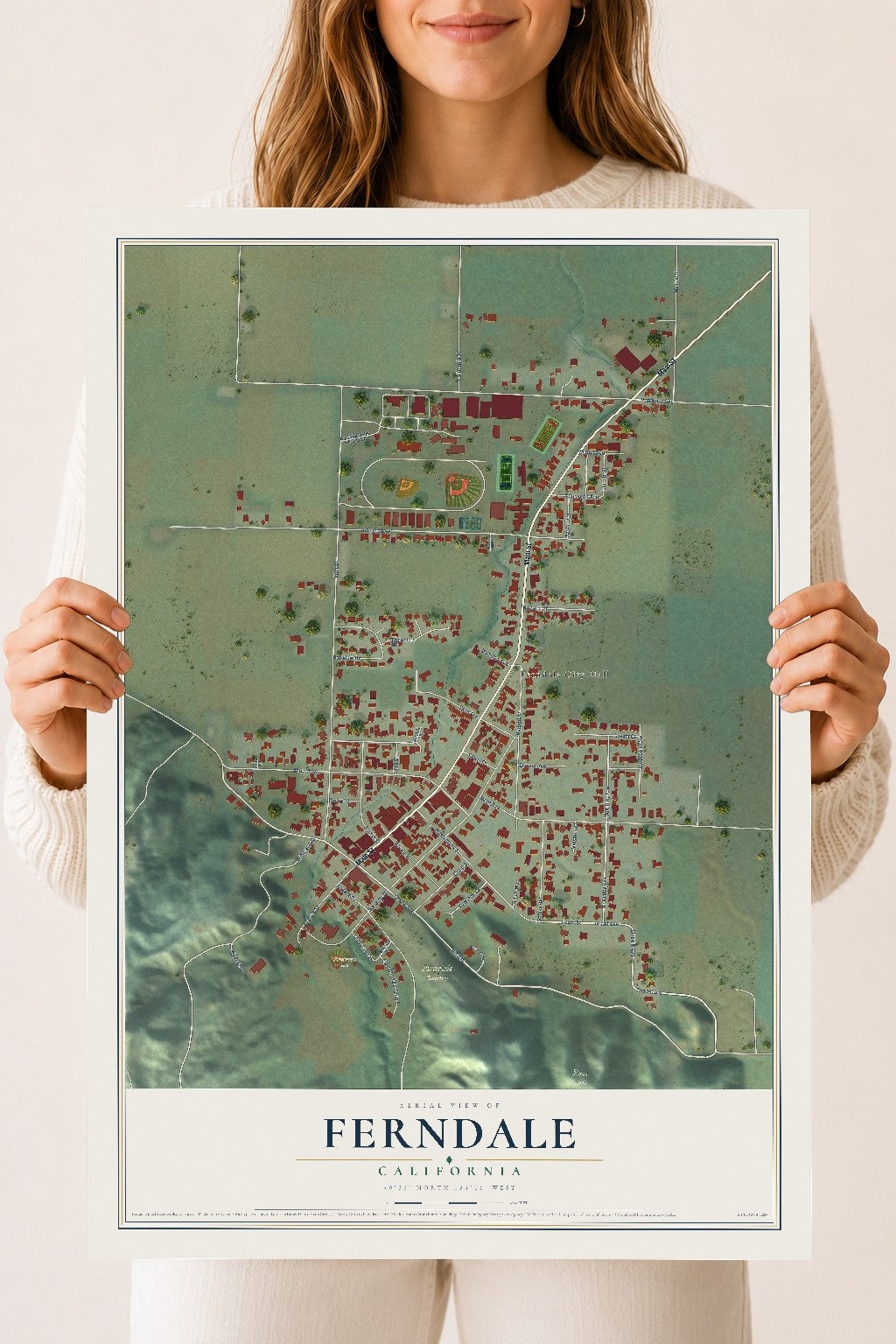 Map of Ferndale, California, 18 x 24 inch unframed archival matte print