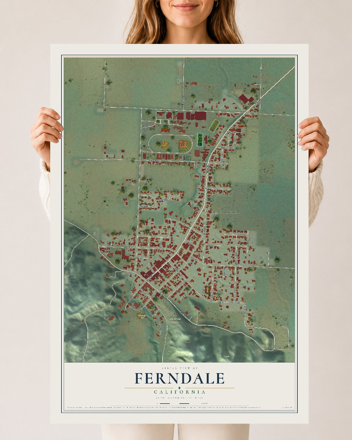 Map of Ferndale, California, 24 x 36 inch unframed archival matte print