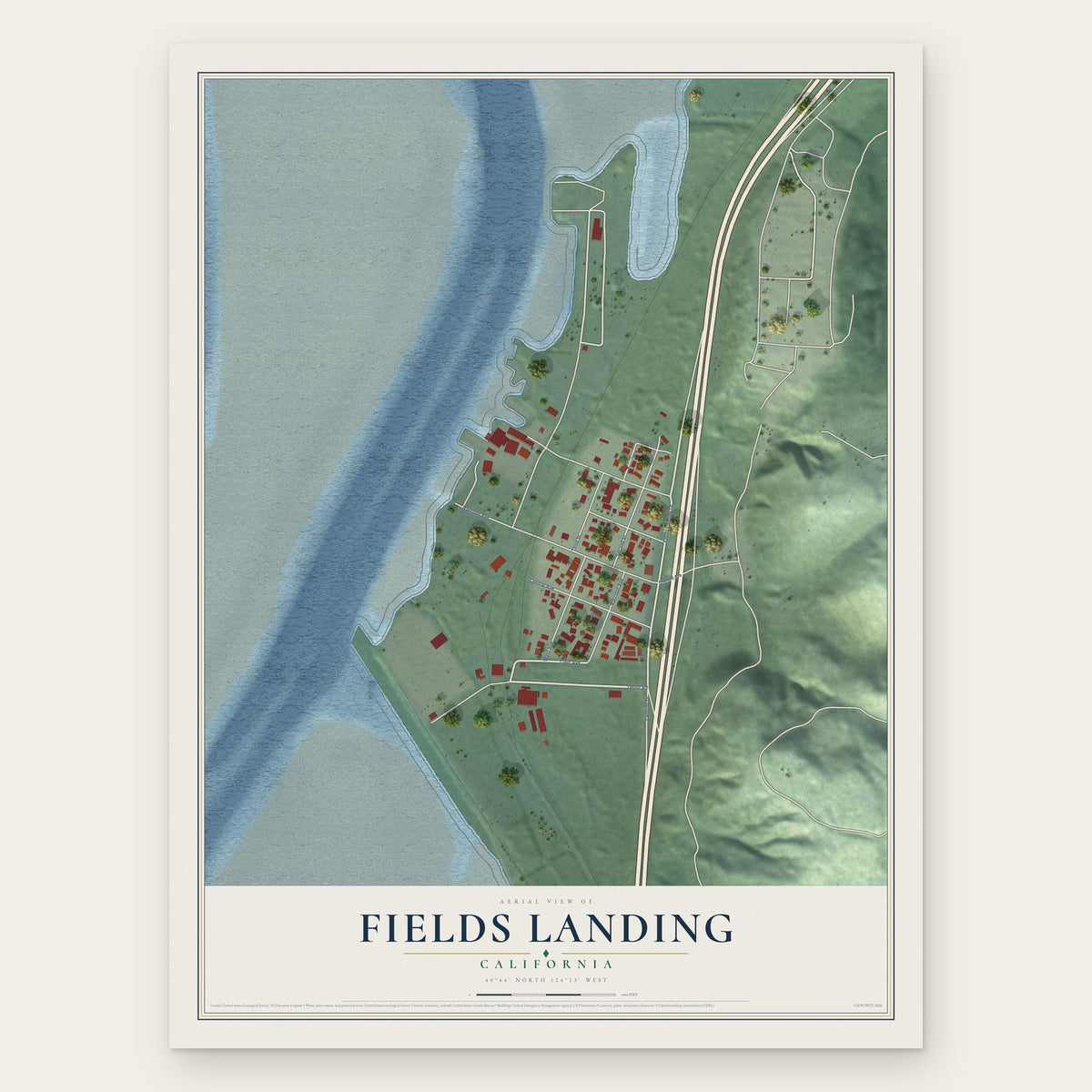 Fields Landing, California map print, the full design