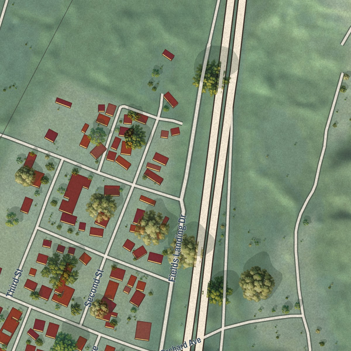Close-up of the map of Fields Landing, California print showing street and building detail
