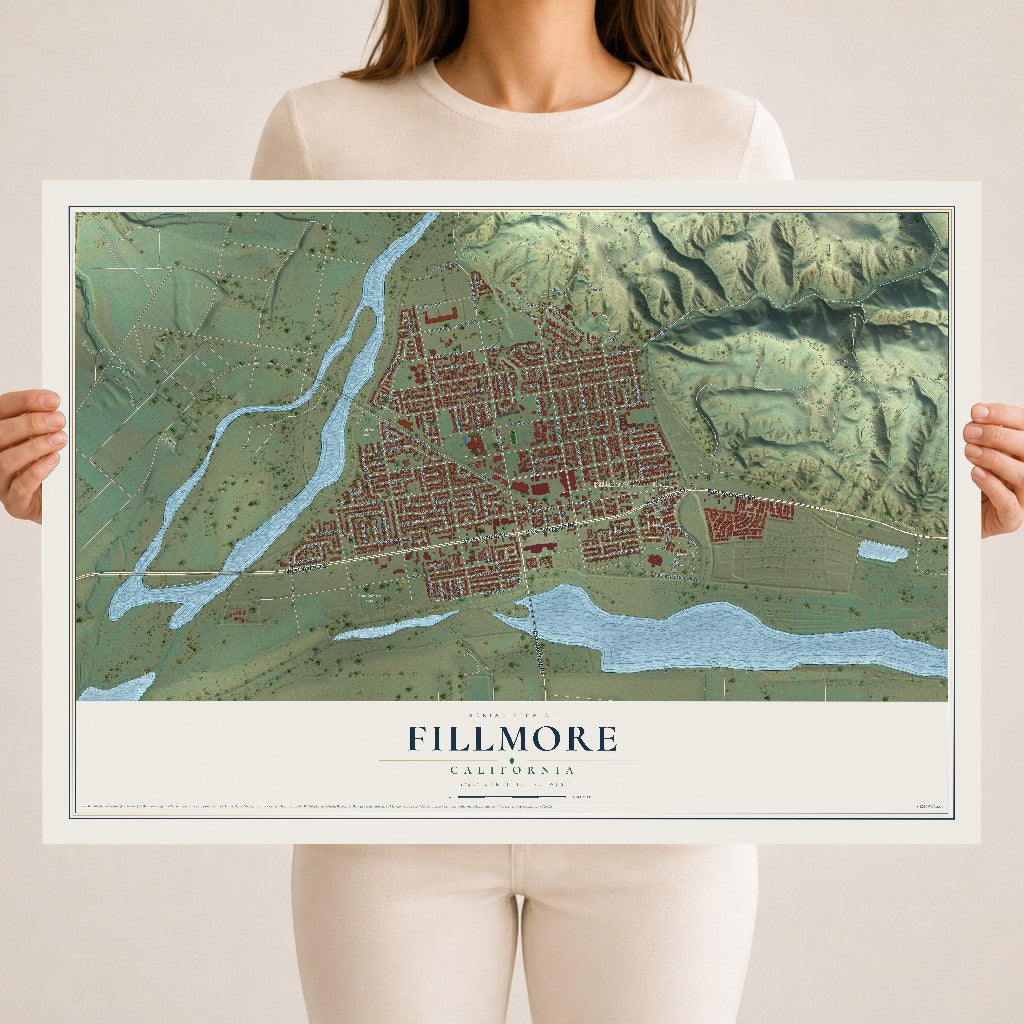 Map of Fillmore, California, 18 x 24 inch unframed archival matte print