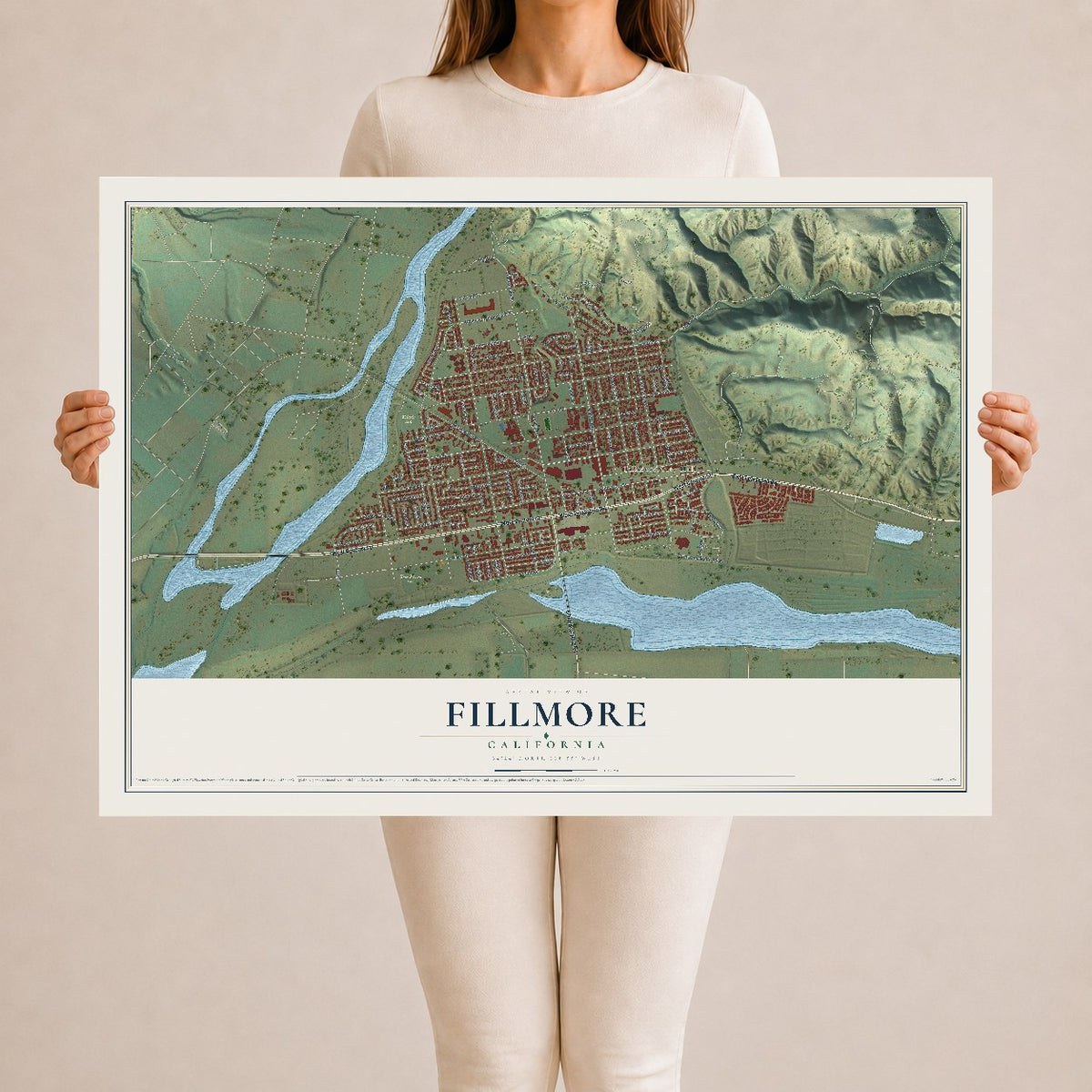 Map of Fillmore, California, 24 x 36 inch unframed archival matte print