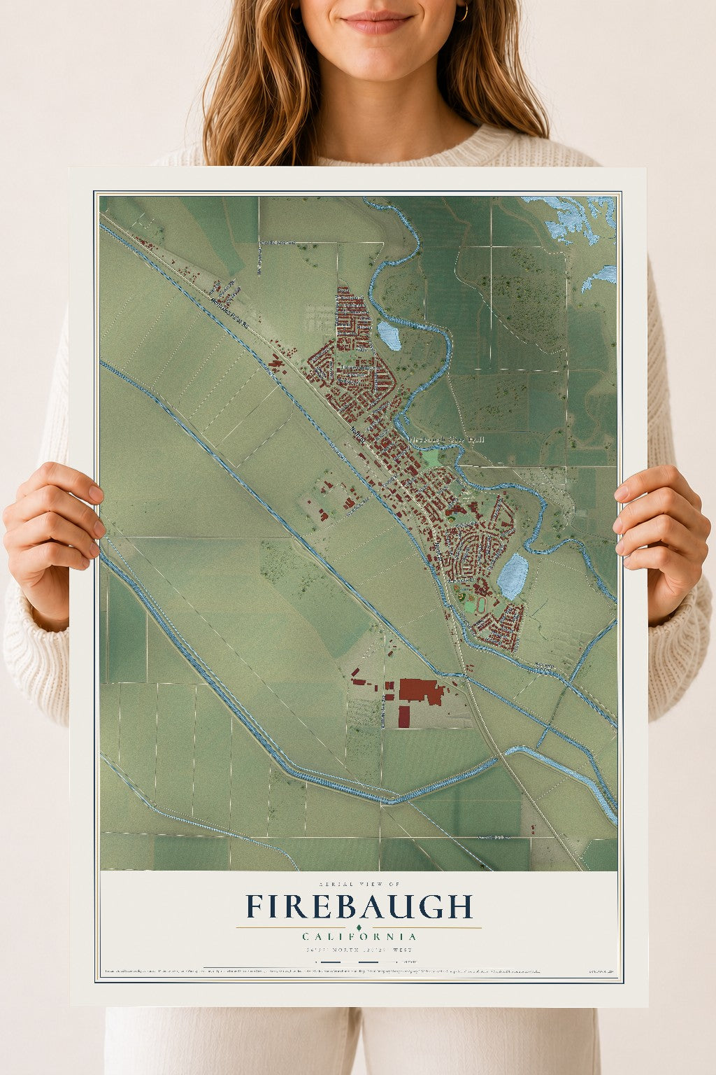 Map of Firebaugh, California, 18 x 24 inch unframed archival matte print