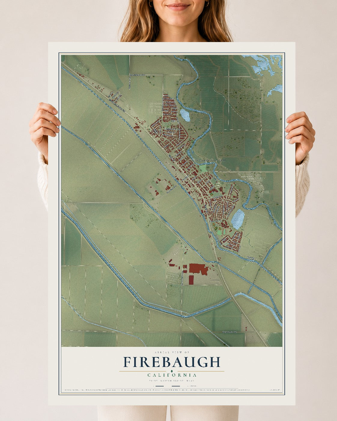 Map of Firebaugh, California, 24 x 36 inch unframed archival matte print