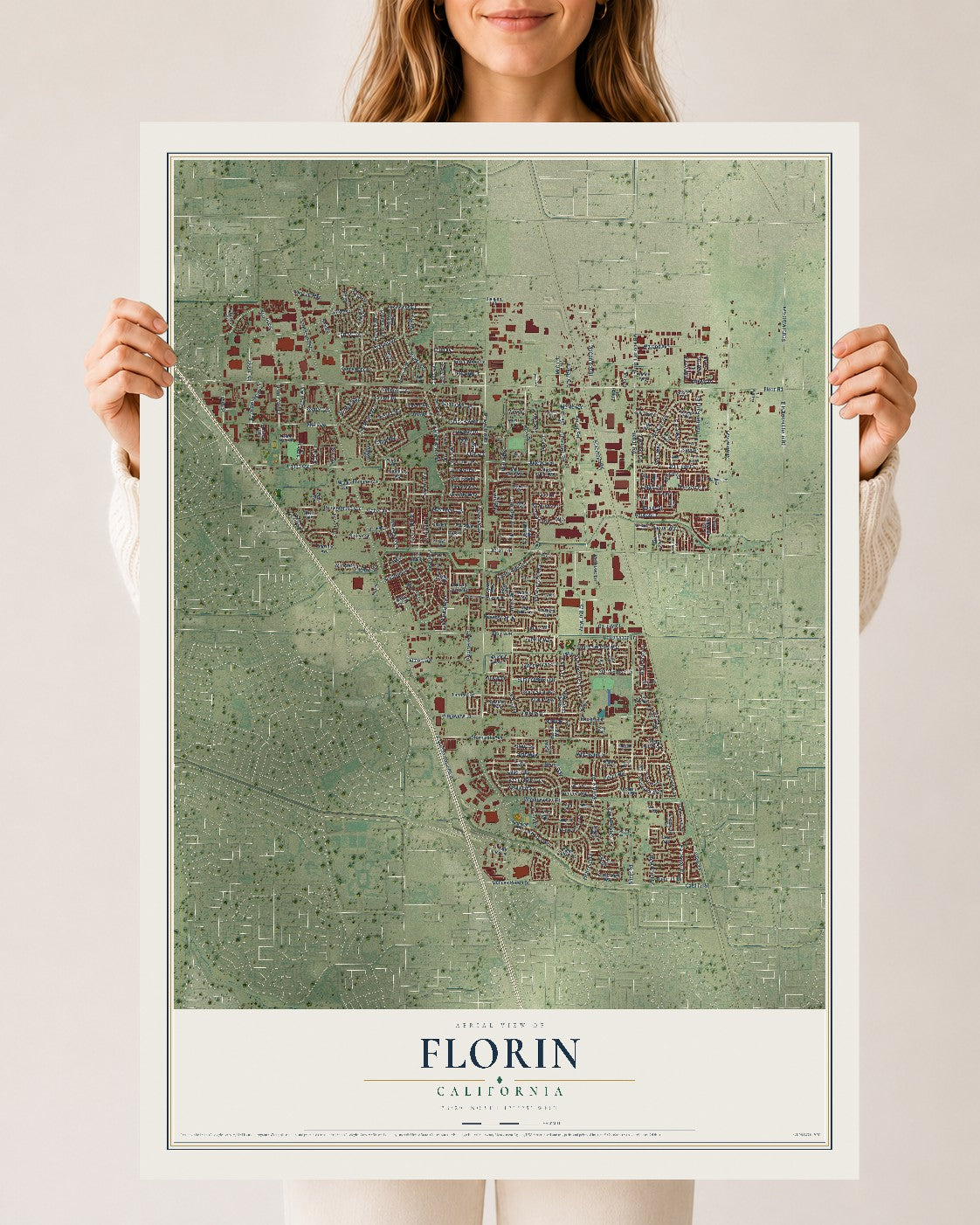 Map of Florin, California, 24 x 36 inch unframed archival matte print