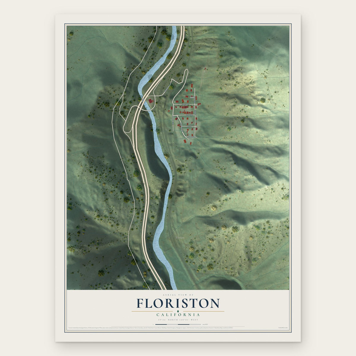 Floriston, California map print, the full design