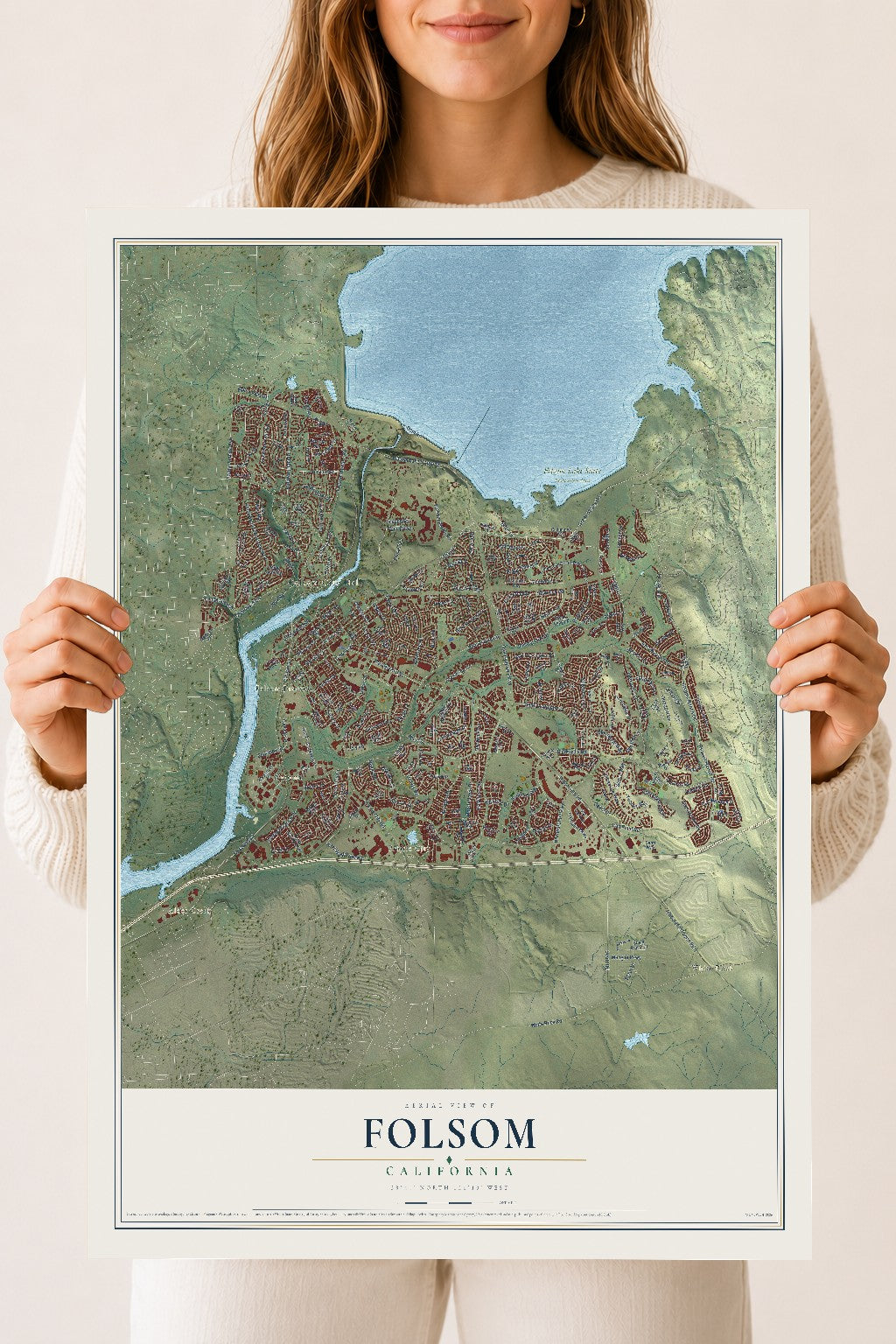 Map of Folsom, California, 18 x 24 inch unframed archival matte print