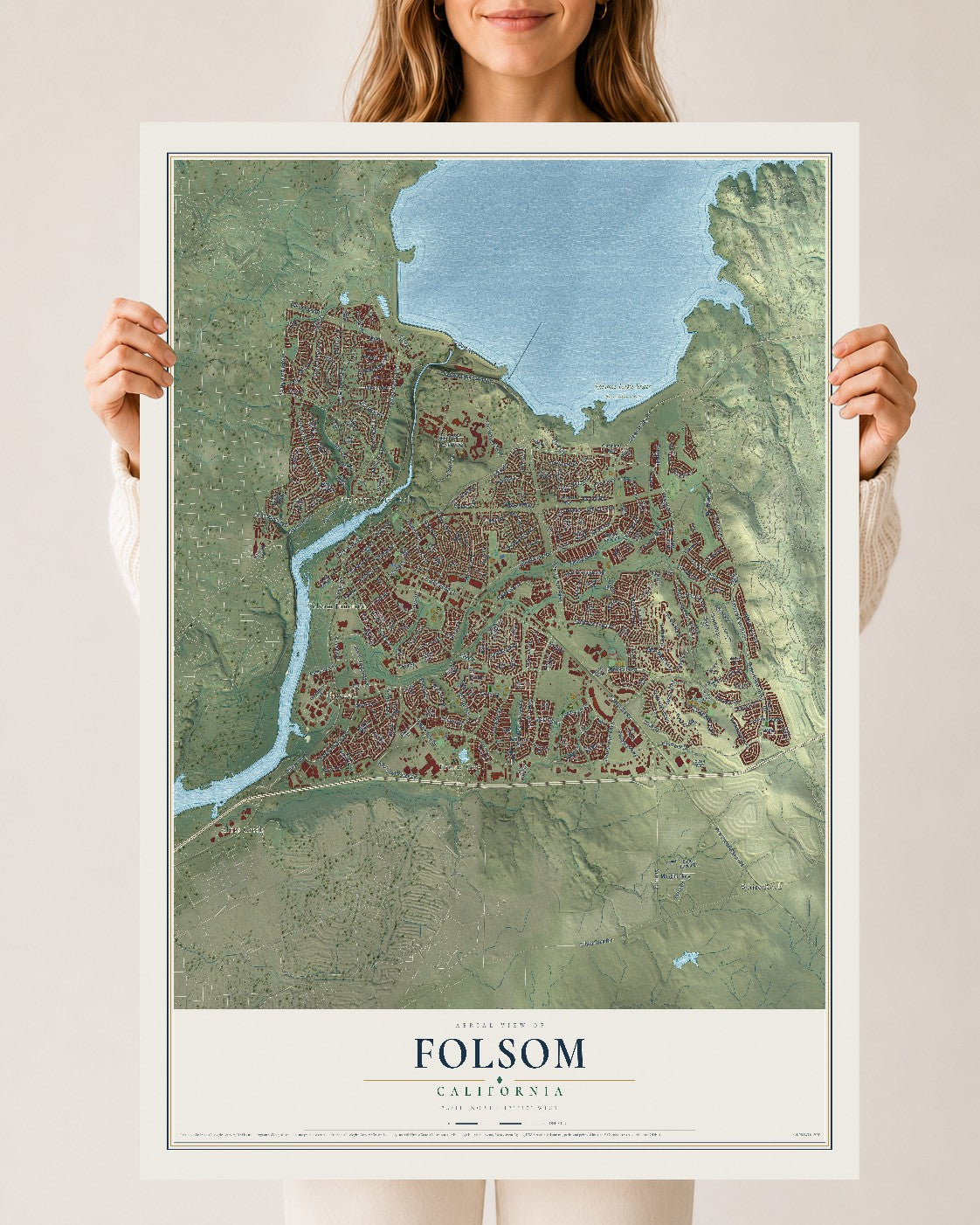 Map of Folsom, California, 24 x 36 inch unframed archival matte print