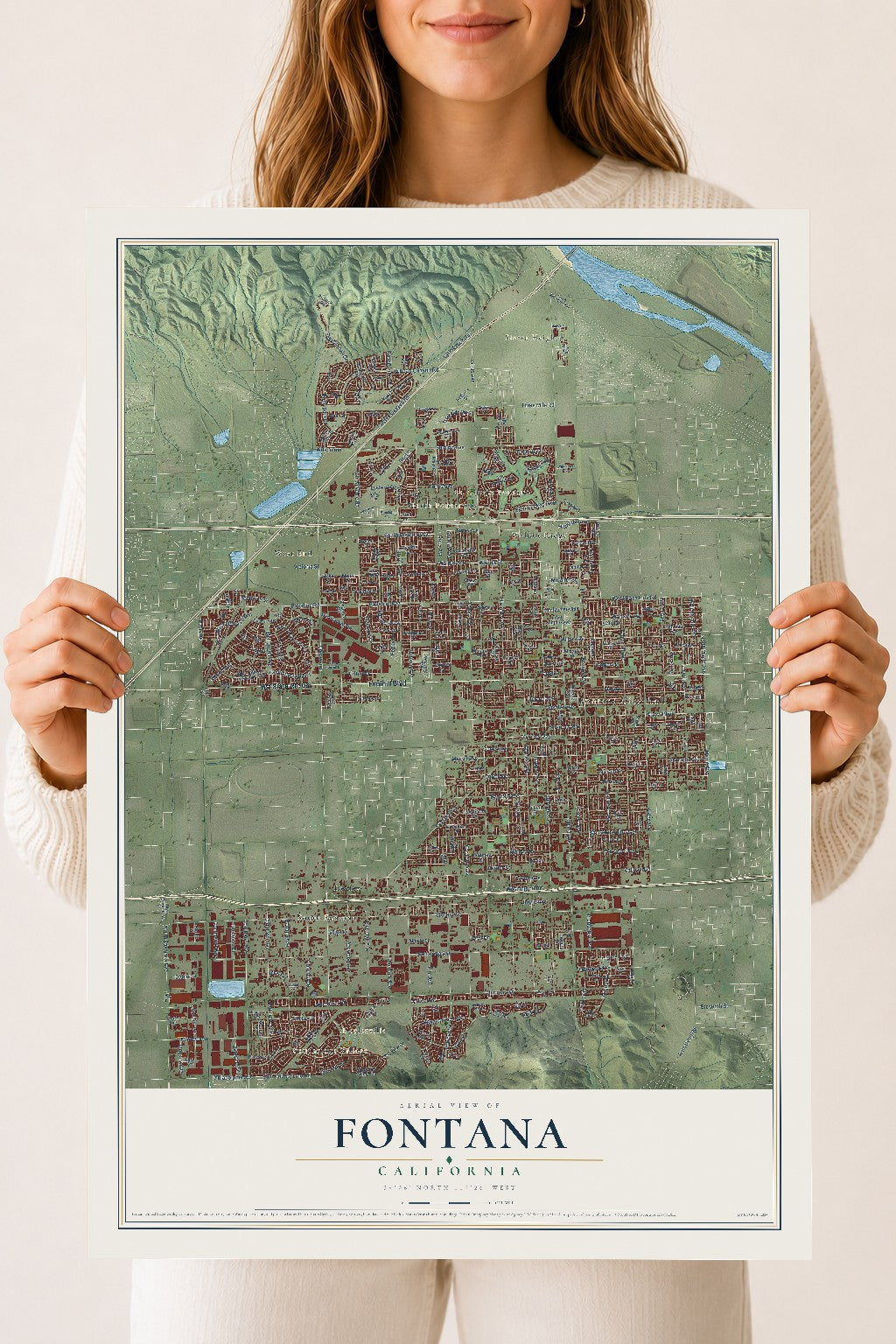 Map of Fontana, California, 18 x 24 inch unframed archival matte print