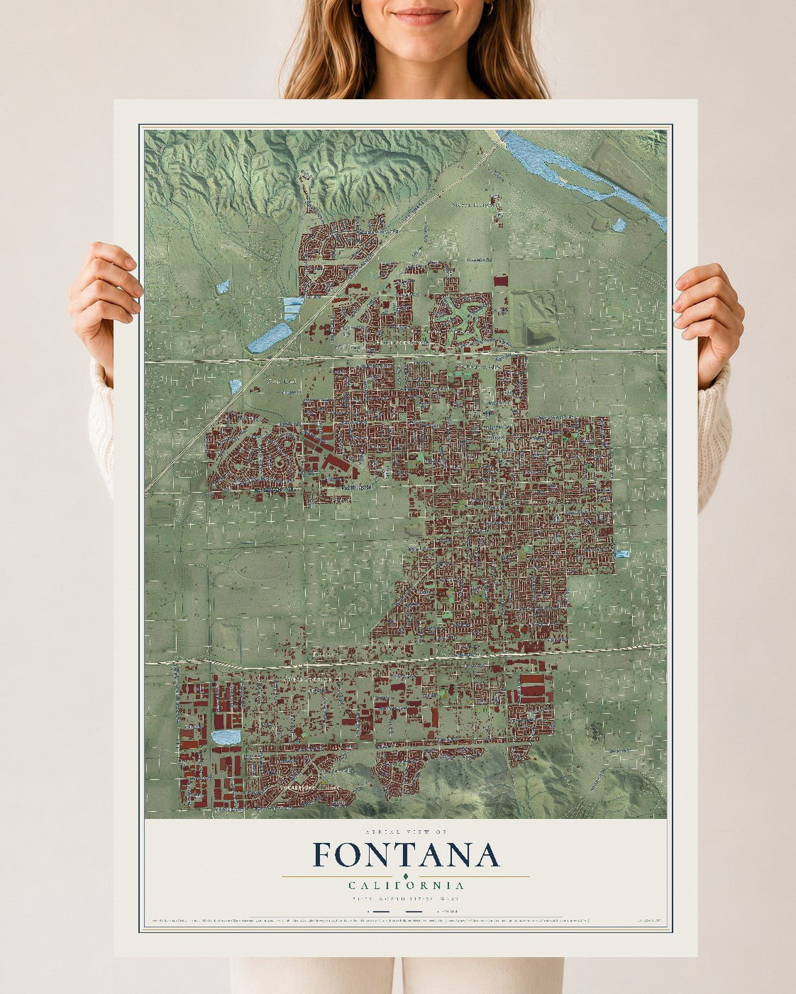 Map of Fontana, California, 24 x 36 inch unframed archival matte print