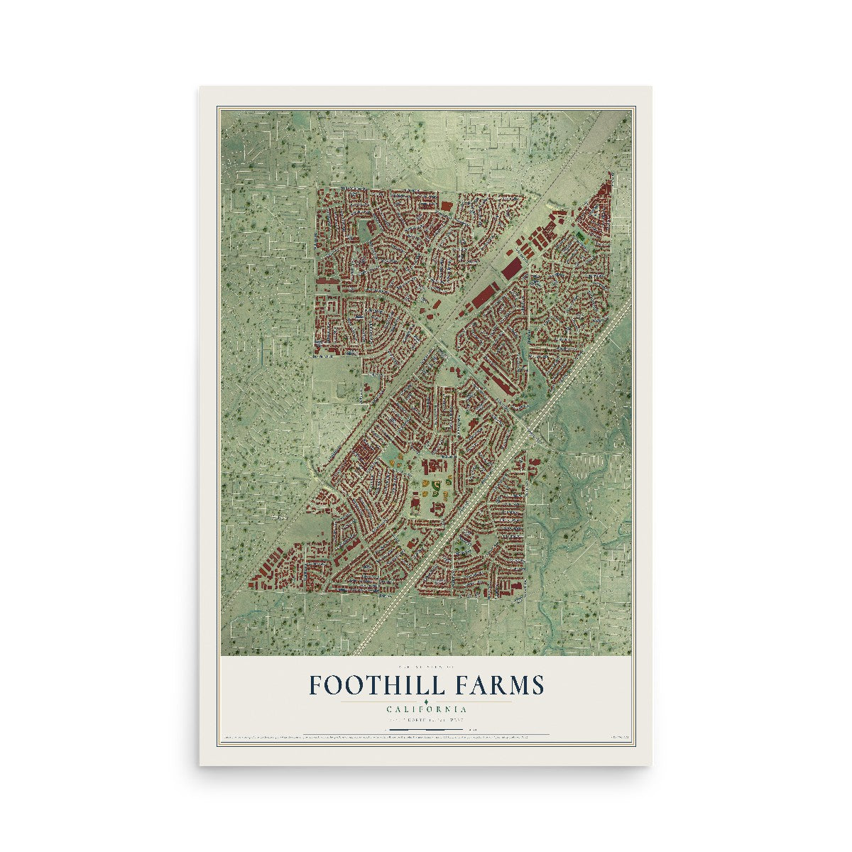 Map of Foothill Farms, California, 12 x 18 inch unframed archival matte print