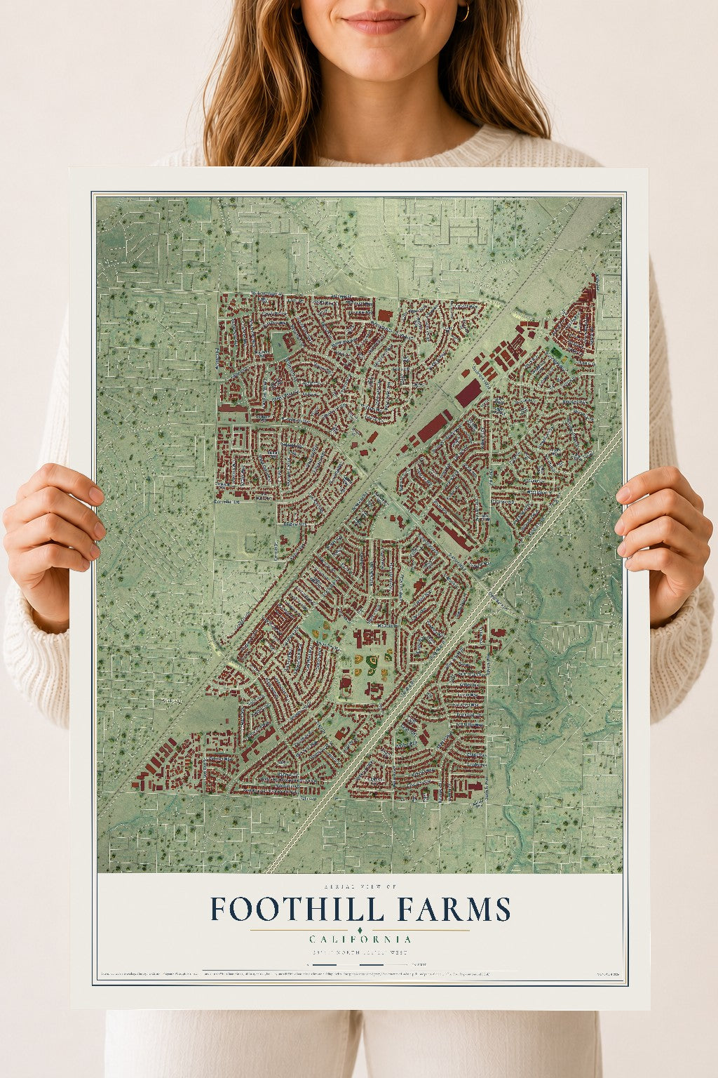 Map of Foothill Farms, California, 18 x 24 inch unframed archival matte print