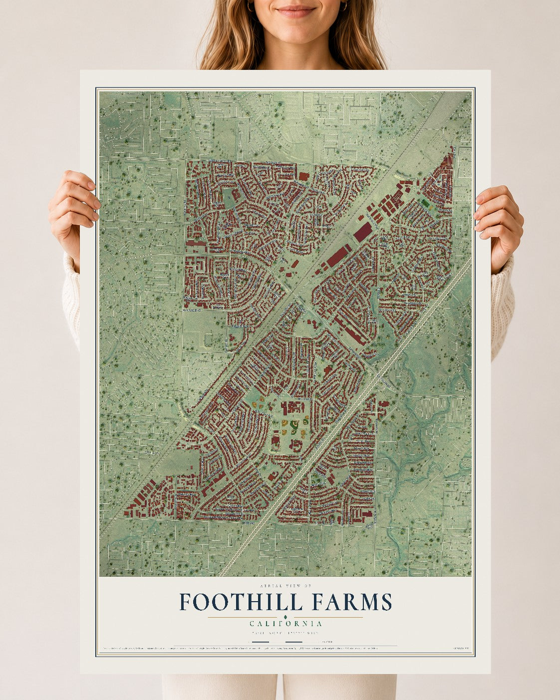 Map of Foothill Farms, California, 24 x 36 inch unframed archival matte print
