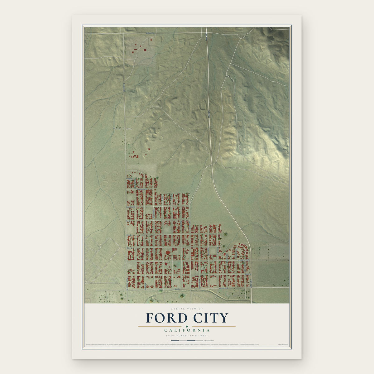 Ford City, California map print, the full design