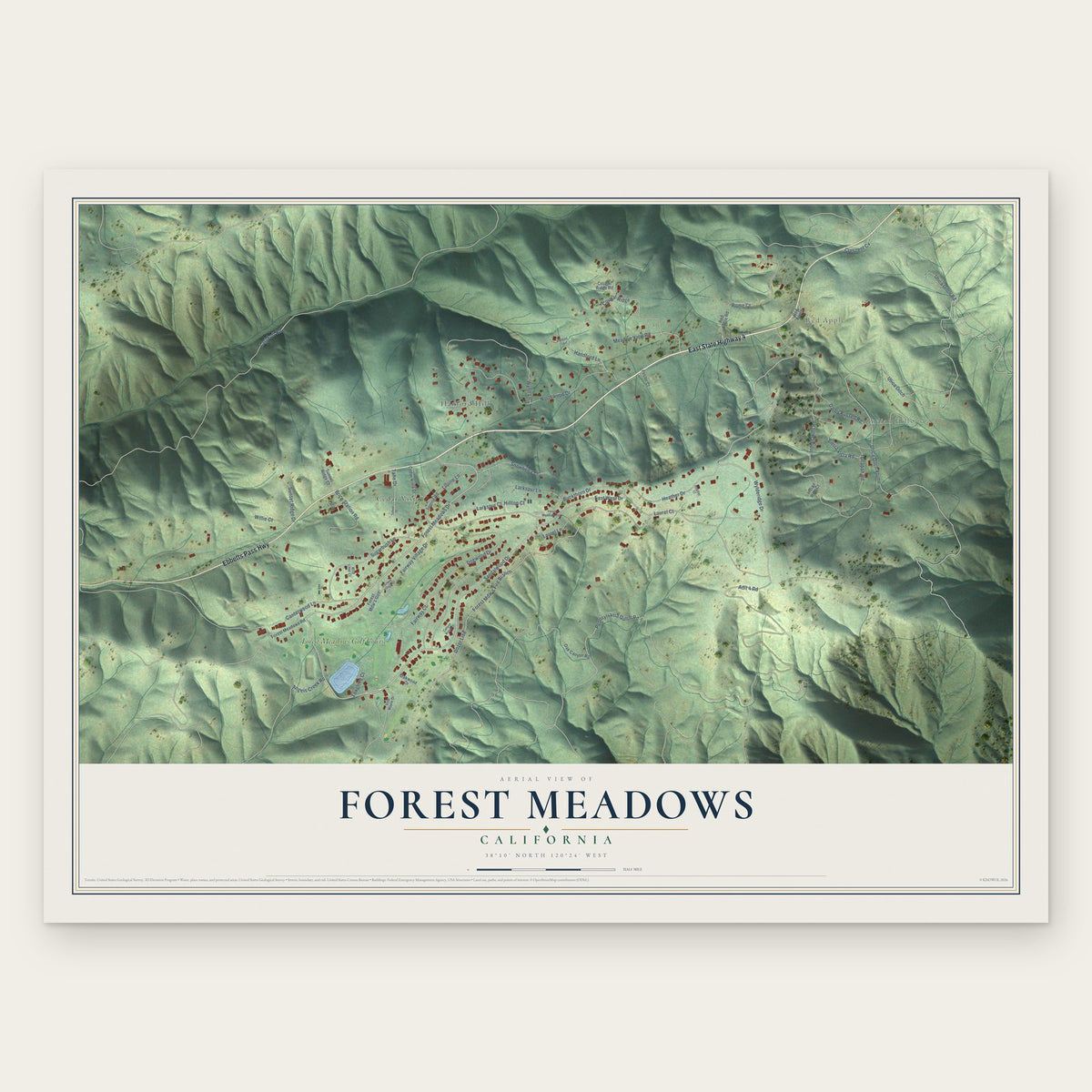 Forest Meadows, California map print, the full design