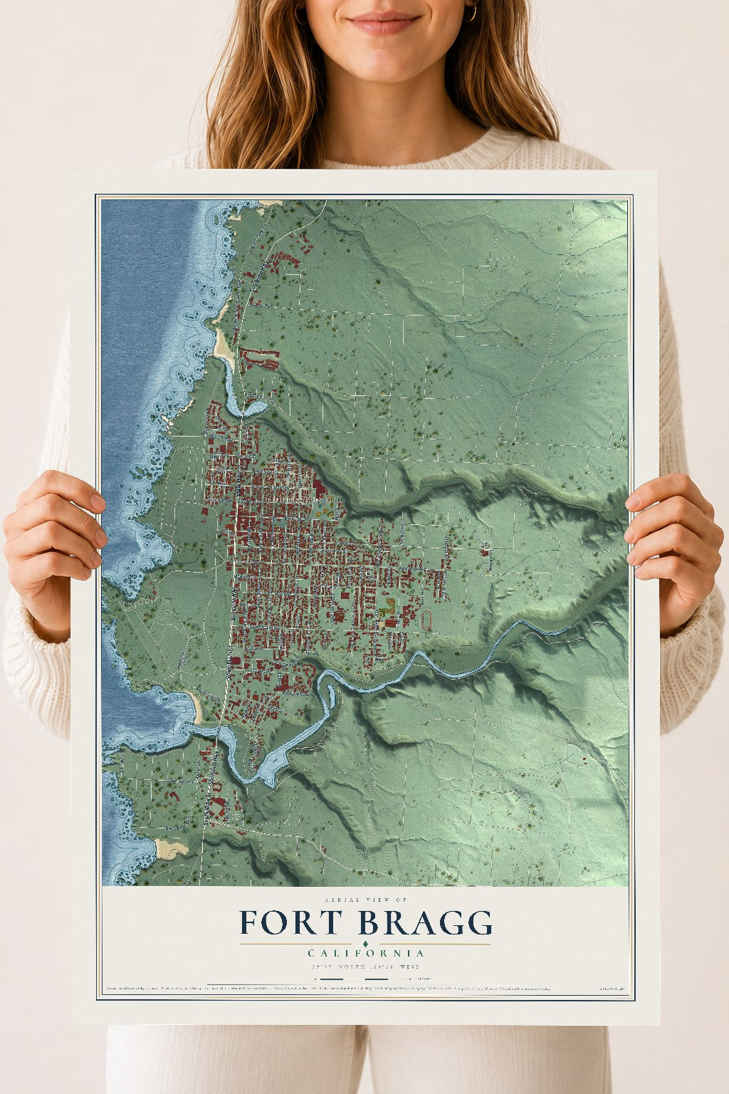 Map of Fort Bragg, California, 18 x 24 inch unframed archival matte print