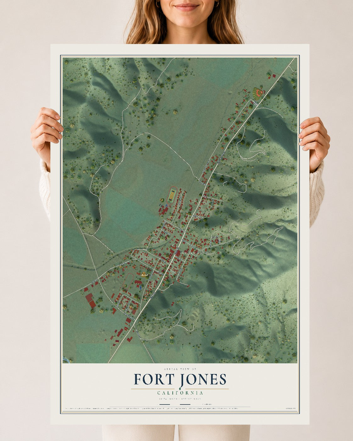 Map of Fort Jones, California, 24 x 36 inch unframed archival matte print