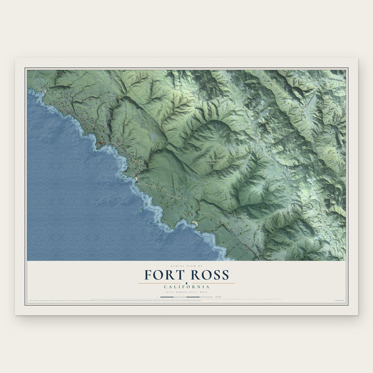 Fort Ross, California map print, the full design