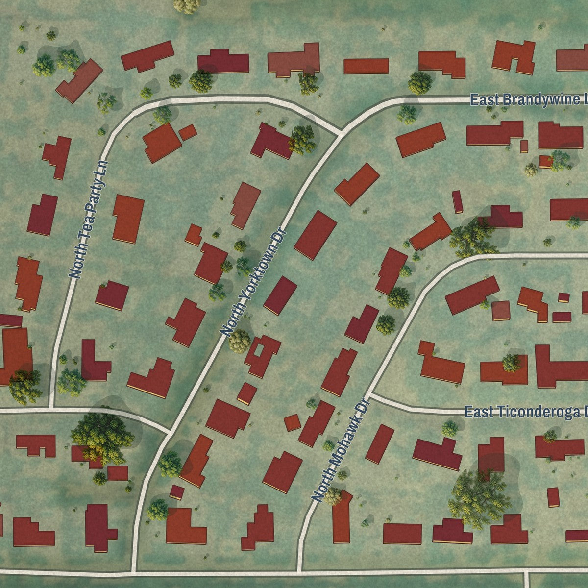 Close-up of the map of Fort Washington, California print showing street and building detail