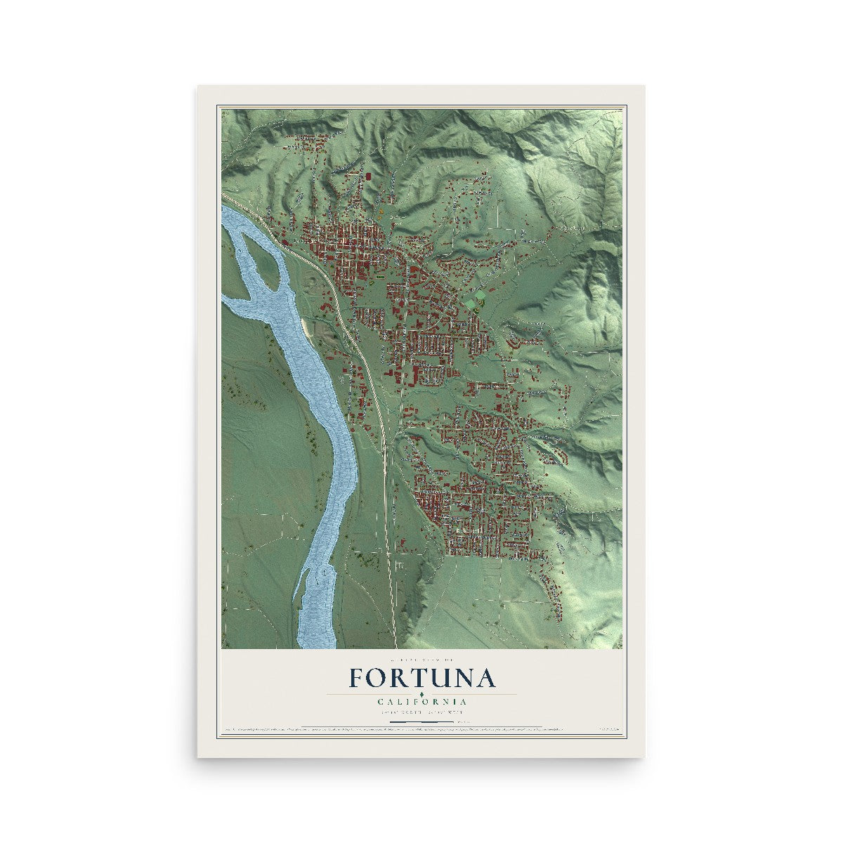 Map of Fortuna, California, 12 x 18 inch unframed archival matte print