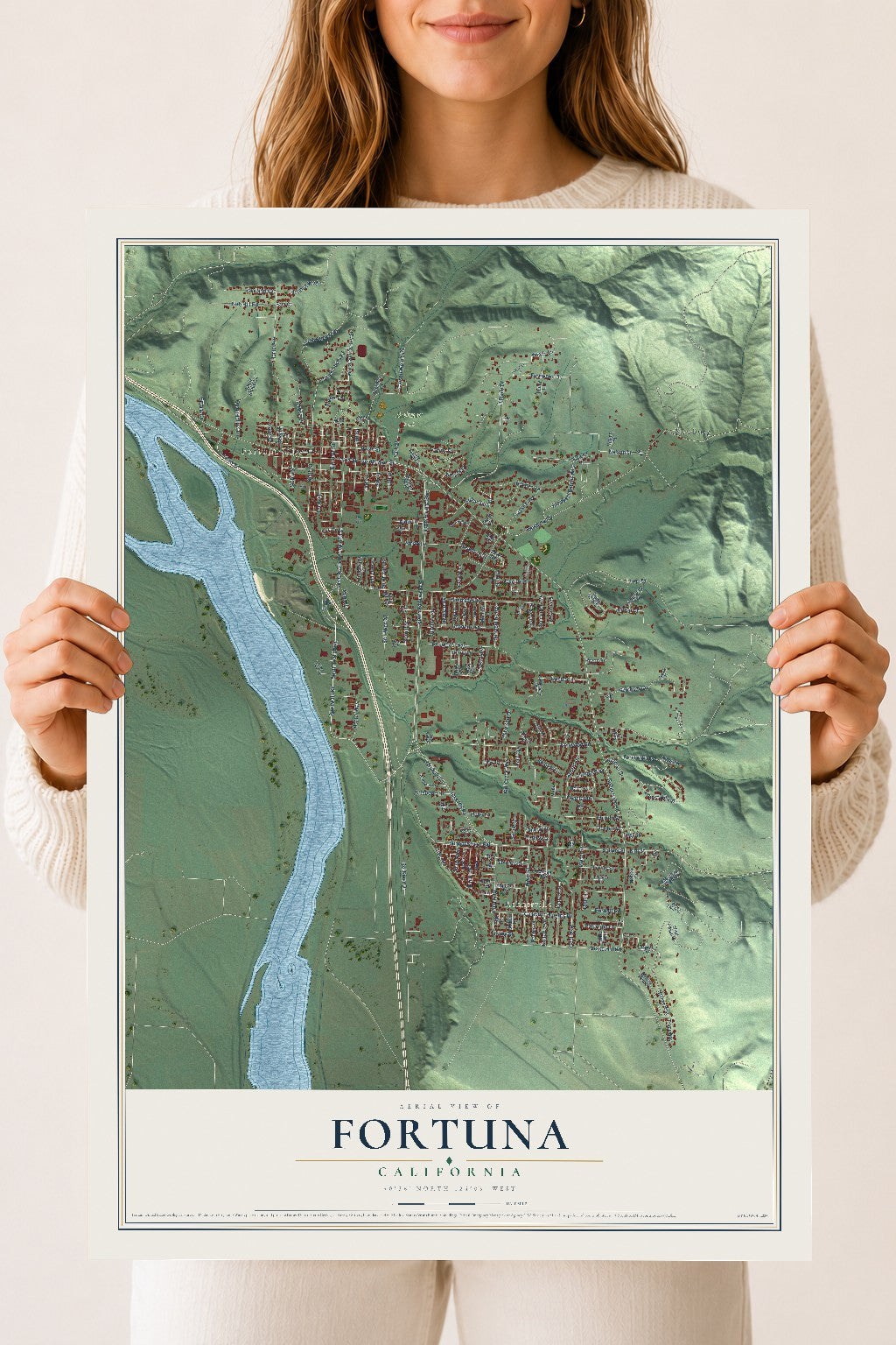 Map of Fortuna, California, 18 x 24 inch unframed archival matte print