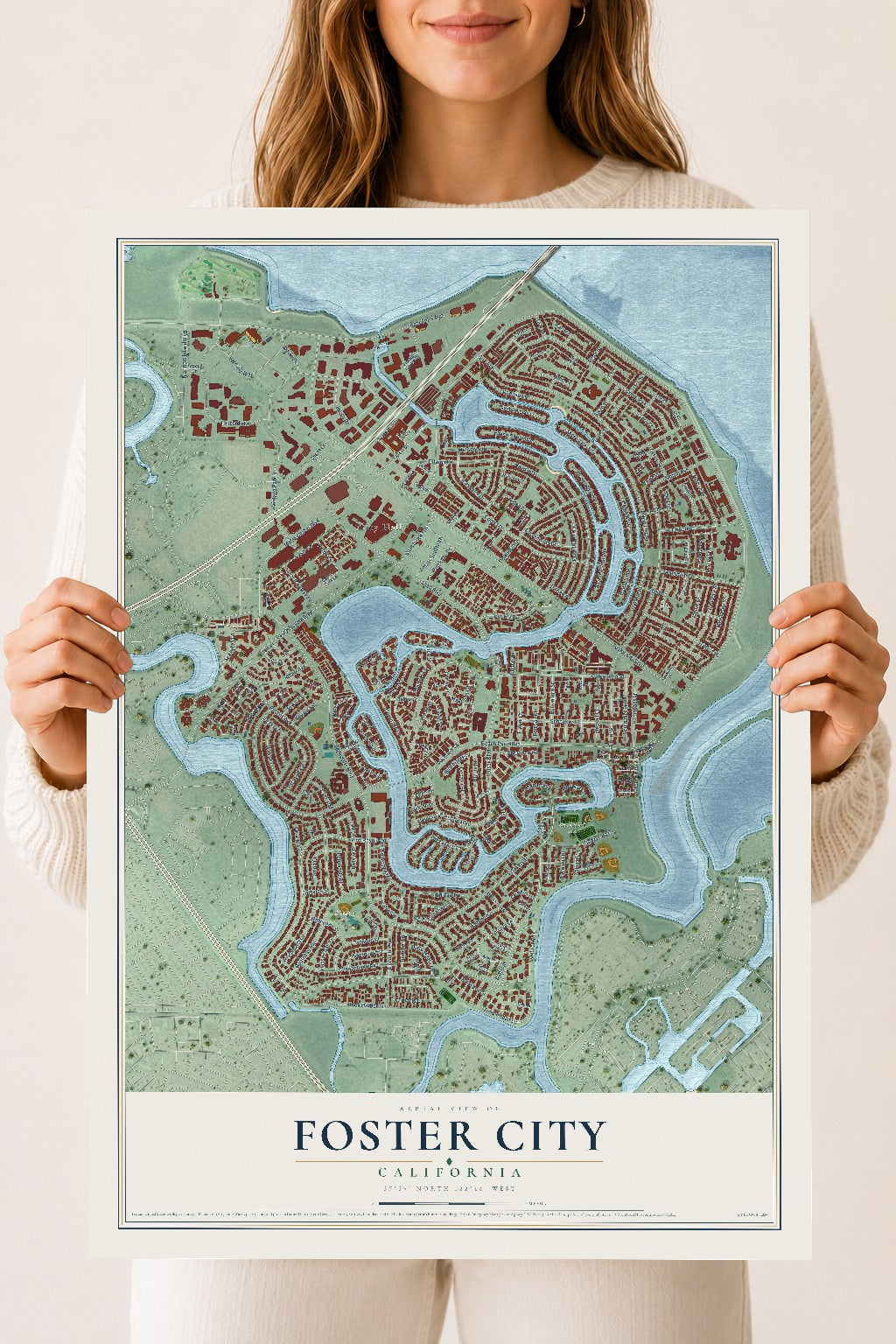 Map of Foster City, California, 18 x 24 inch unframed archival matte print