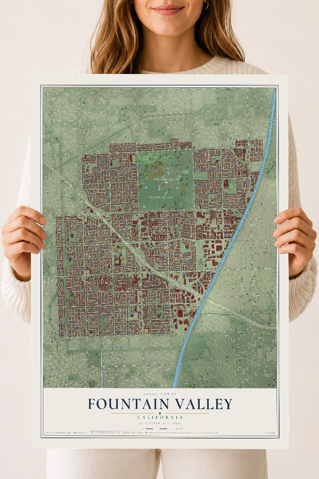 Map of Fountain Valley, California, 18 x 24 inch unframed archival matte print