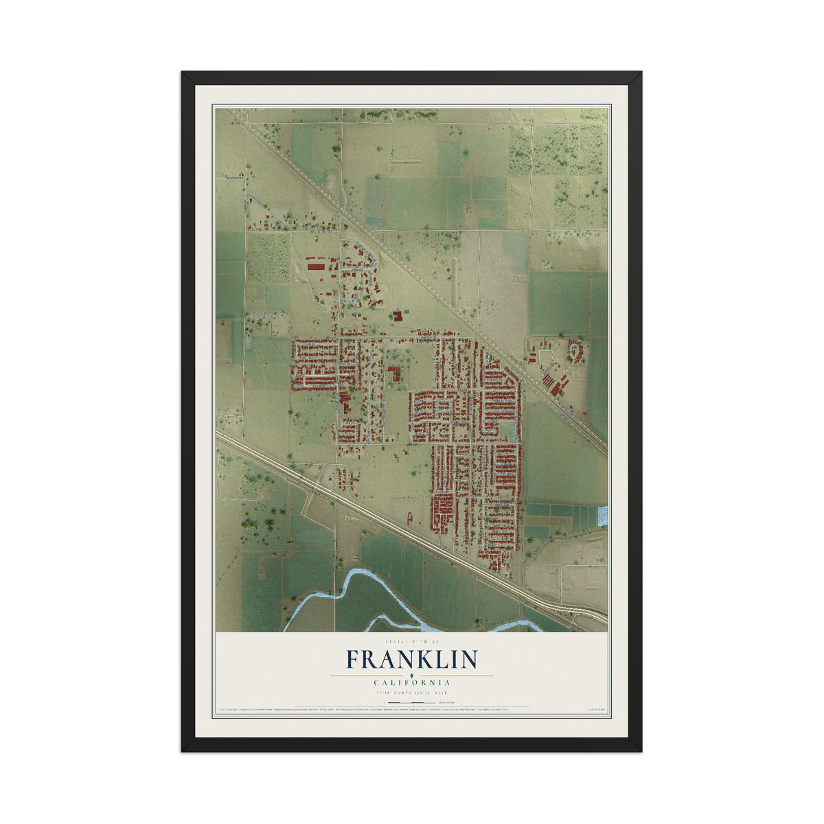 Map of Franklin, California, 12 x 18 inch print in a black wood frame