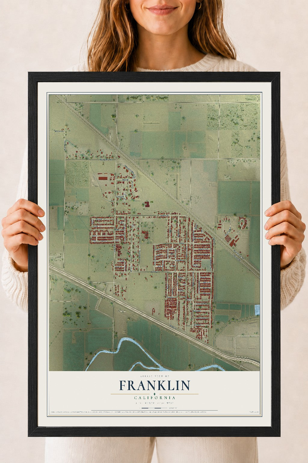 Map of Franklin, California, 18 x 24 inch print in a black wood frame
