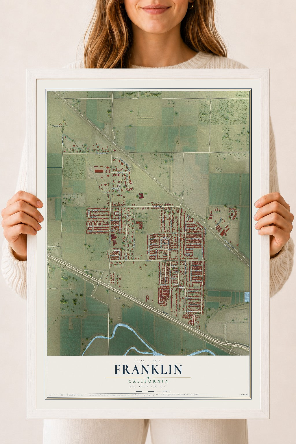 Map of Franklin, California, 18 x 24 inch print in a white wood frame