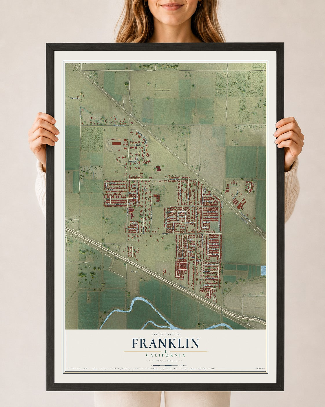Map of Franklin, California, 24 x 36 inch print in a black wood frame