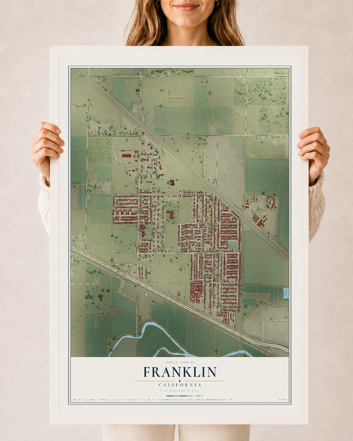 Map of Franklin, California, 24 x 36 inch print in a white wood frame