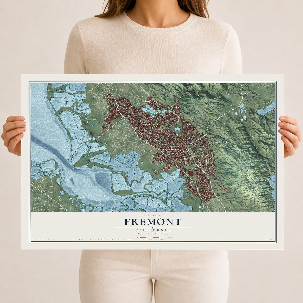 Map of Fremont, California, 12 x 18 inch unframed archival matte print