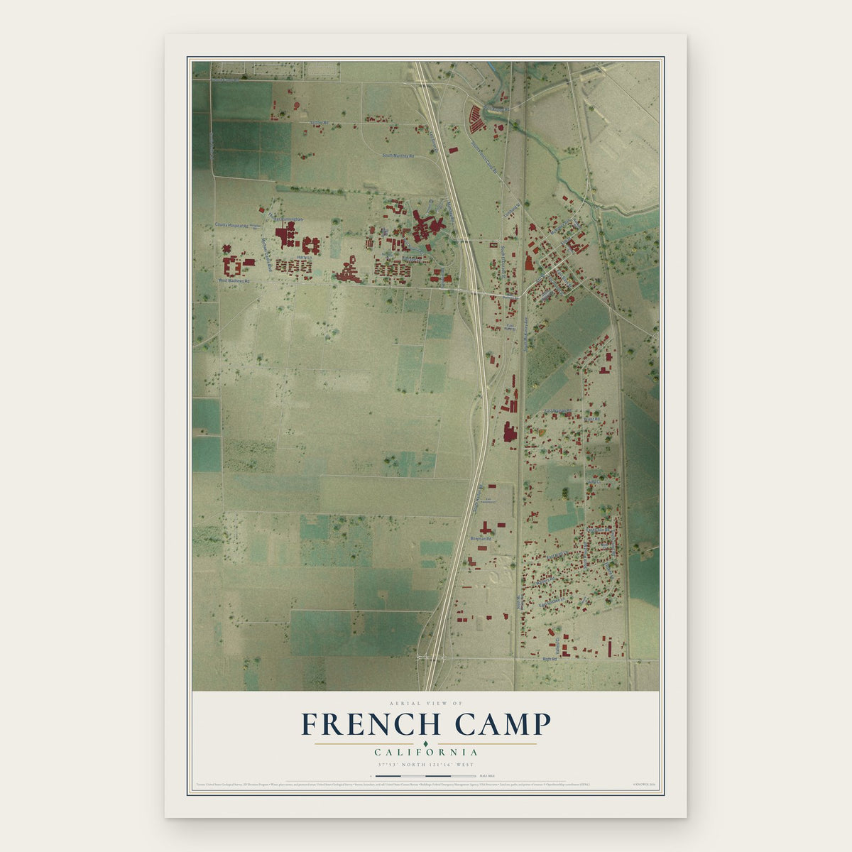 French Camp, California map print, the full design