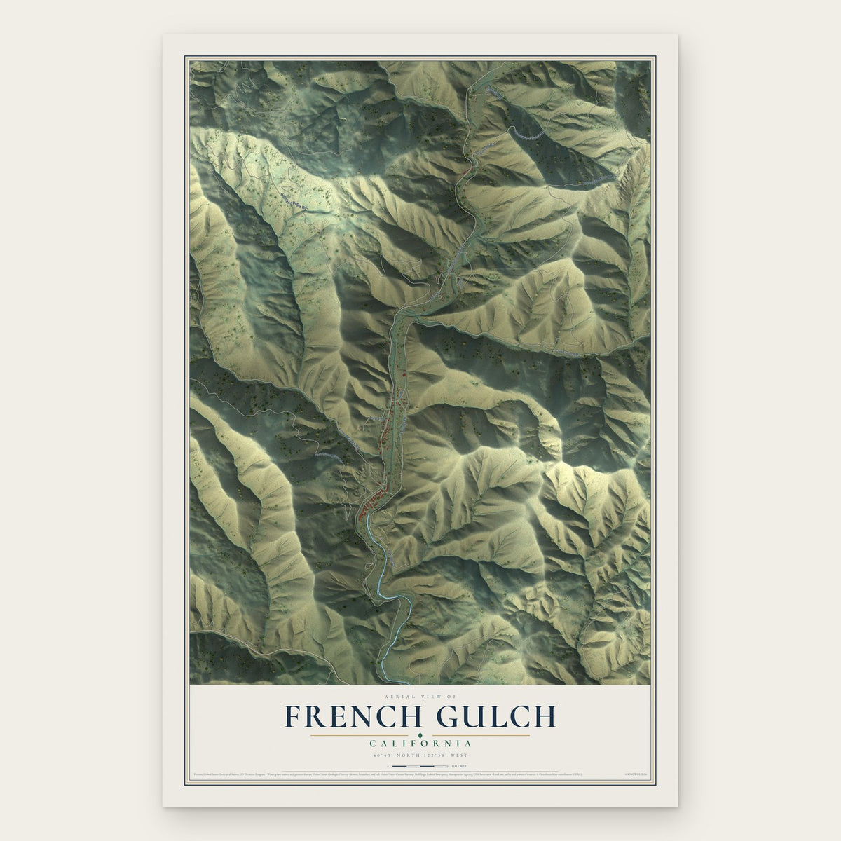 French Gulch, California map print, the full design
