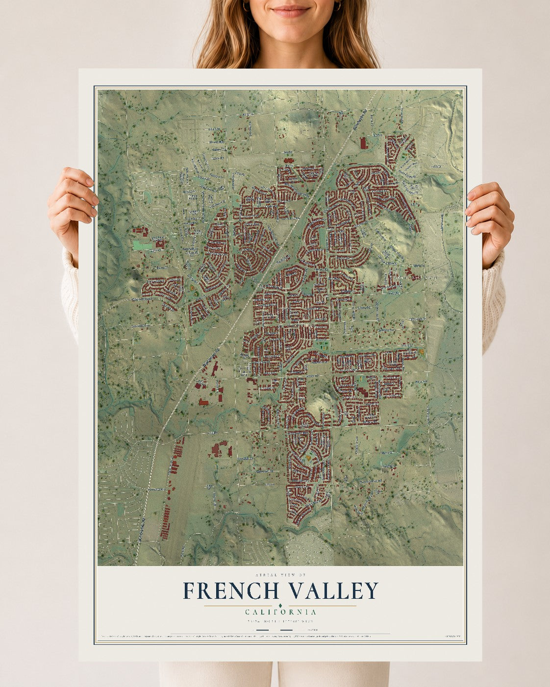 Map of French Valley, California, 24 x 36 inch unframed archival matte print