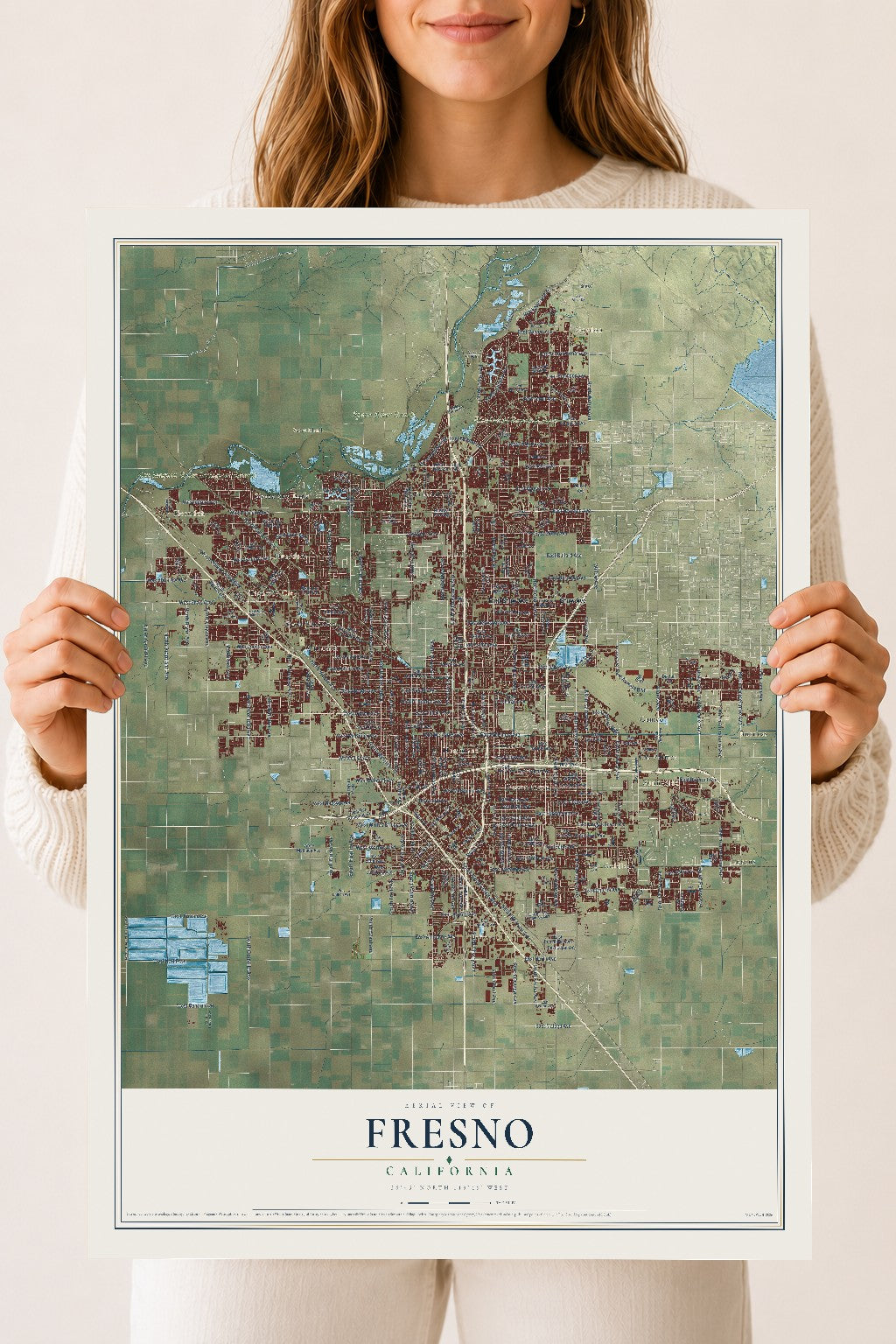 Map of Fresno, California, 18 x 24 inch unframed archival matte print