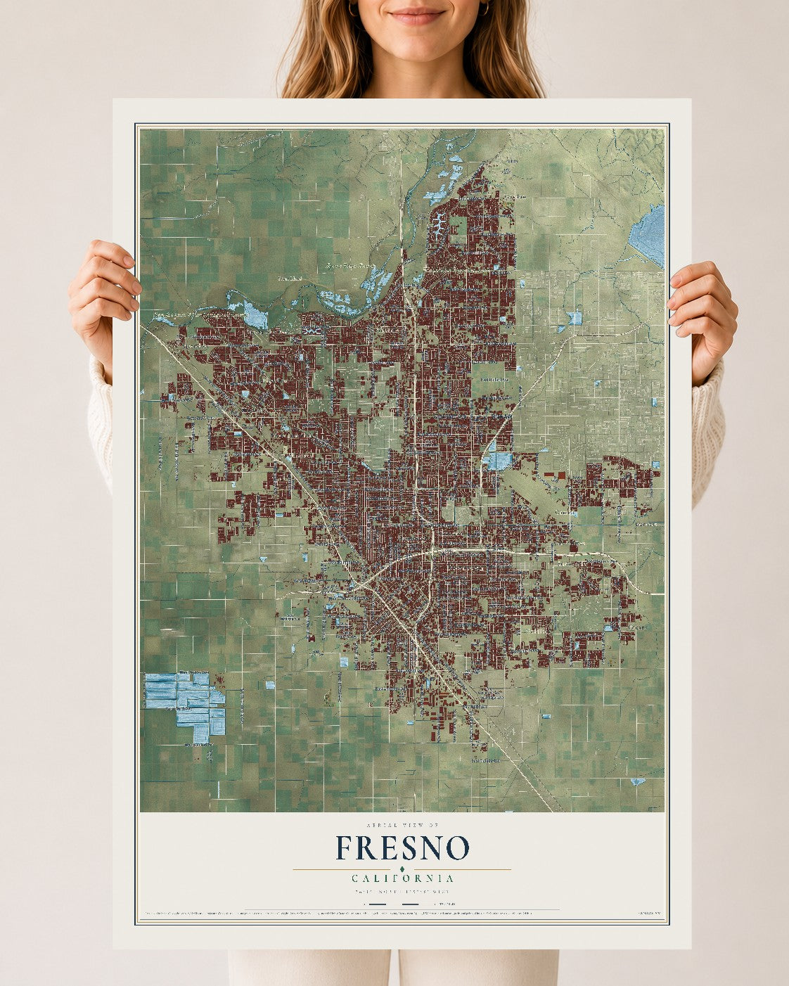 Map of Fresno, California, 24 x 36 inch unframed archival matte print